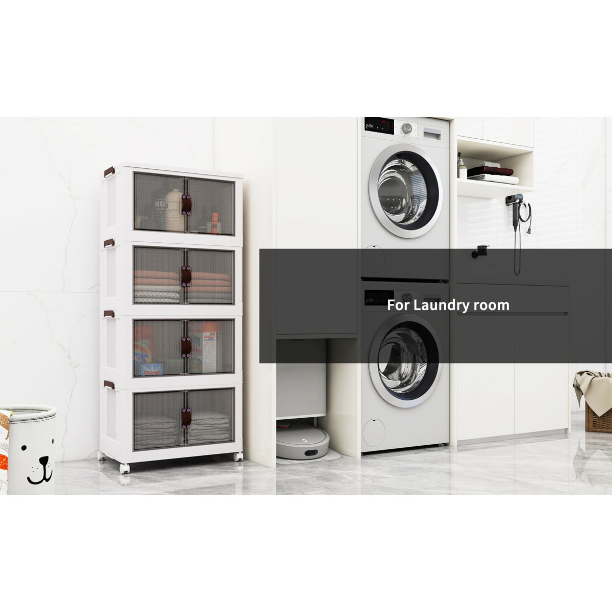 Storage Bins With Lids-Stackable Plastic Storage Bins on Wheels, Closet Organizers and Storage,Collapsible Storage Cabinet with Doors for Office Garage Kitchen Under Stairs,Larger 5Tier